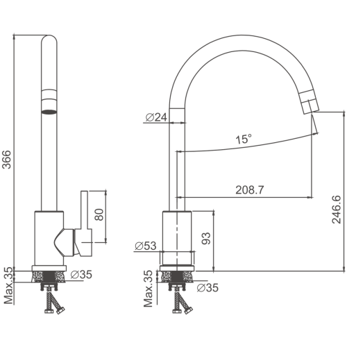 Смеситель для кухни BELZ B70810-5 на мойку золото - фото 2