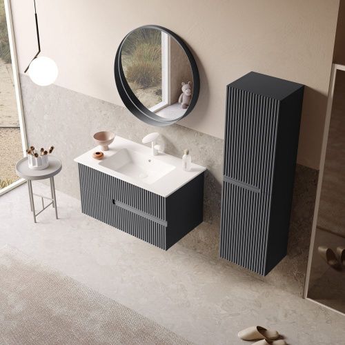 Тумба с раковиной Orka Moonlight 5003445 90х50 подвесная цвет черный - фото 4