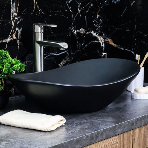 Раковина из сантехнического фарфора Melana 7811AMB-805 60х40 накладная цвет черный без отверстий под смеситель - фото 5