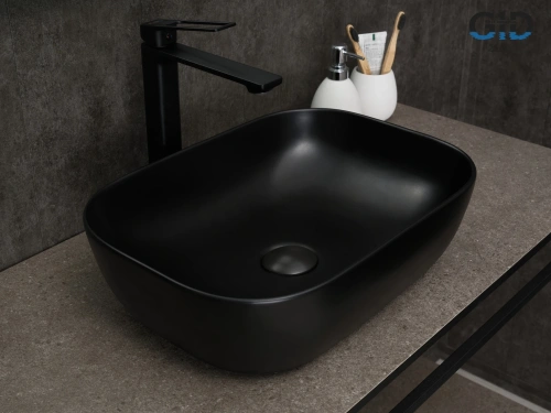 Раковина керамическая Gid Geométrico 53367 50х30 накладная цвет черный без отверстий под смеситель - фото 4