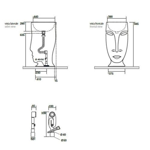 Раковина из сантехнического фарфора Kerasan Artwork 474060 50х50 напольная цвет белый/золото без отверстий под смеситель - фото 2