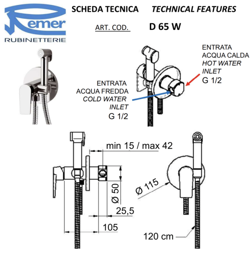 Гигиенический душ со смесителем Remer D65W хром - фото 2