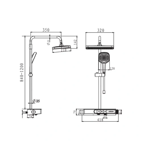 Душевая стойка Arrow AMG13SH870CP настенная цвет хром с термостатом - фото 2