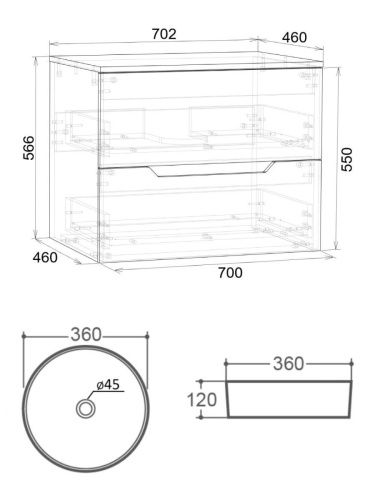 Тумба с раковиной Orange Line Li-70TugMDF+B09-360W 70х50 подвесная цвет серый - фото 5
