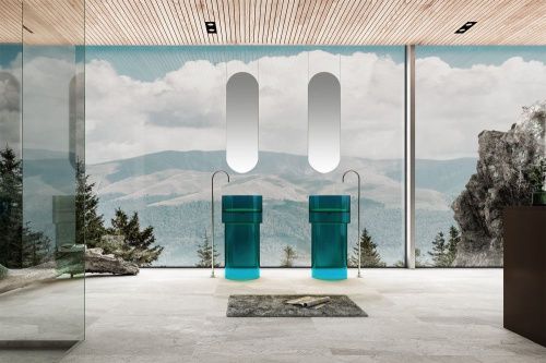 Раковина из полиэфирной смолы Abber KRISTALL AT2701Aquamarin-H 50х50 напольная цвет зеленый без отверстий под смеситель - фото 2