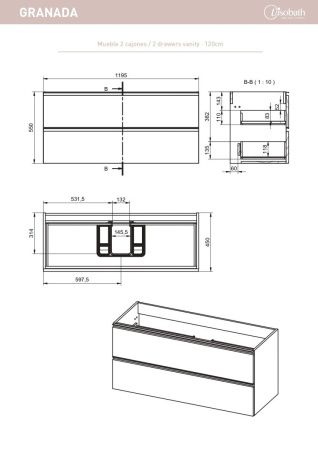 Тумба под раковину Visobath Granada 87543/87608 120х50 подвесная цвет белый