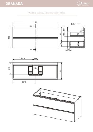Тумба под раковину Visobath Granada 87543/87608 120х50 подвесная цвет белый - фото 2