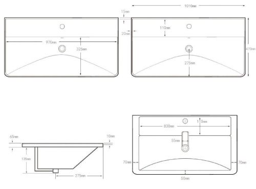 Раковина керамическая Aquanet Ирис 00323884 101х47 полувстраиваемая цвет белый 1 отверстие под смеситель - фото 5