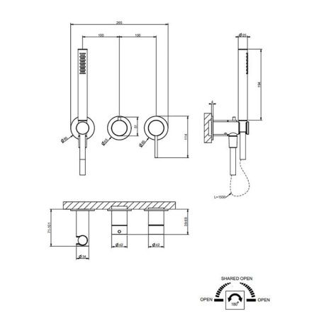 Смеситель для ванны Gessi C.1 54039#239 встраиваемый в стену нержавеющая сталь (внешняя часть)