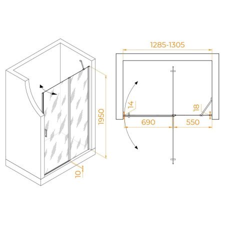 Душевая дверь RGW Leipzig 351200413-24 130х195 стекло матовое профиль черный