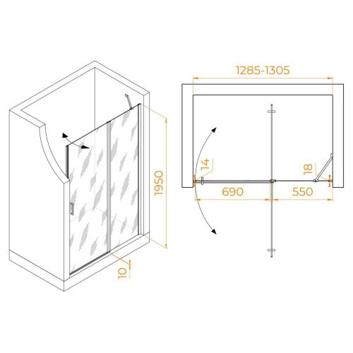 Душевая дверь RGW Leipzig 351200413-110 130х195 стекло прозрачное профиль сатин - фото 2