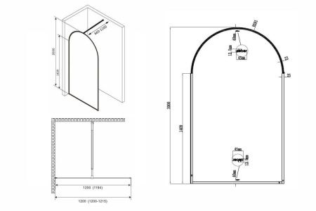 Душевая перегородка Abber Immer Offen AG64120B 120х200 стекло прозрачное профиль черный