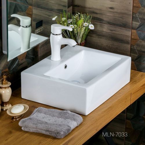 Раковина из сантехнического фарфора Melana 7033-805 50х40 накладная цвет белый 1 отверстие под смеситель - фото 3