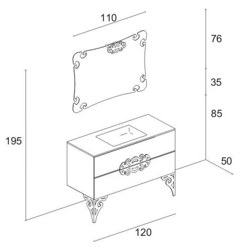 Раковина Eurolegno Glamour CRG502V1R1206 fog.oro 50 см встраиваемая цвет золото 1 отверстие под смеситель - фото 2