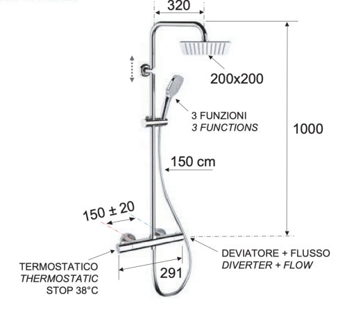 Душевая стойка Remer Elegance EQ32X8CPUFD20 настенная цвет хром с термостатом - фото 2