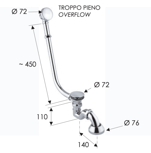 Слив-перелив для ванны Remer 96LICCDO золото - фото 2