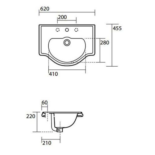 Раковина из сантехнического фарфора Kerasan Retro 103001*1 60х50 накладная цвет белый 1 отверстие под смеситель - фото 2