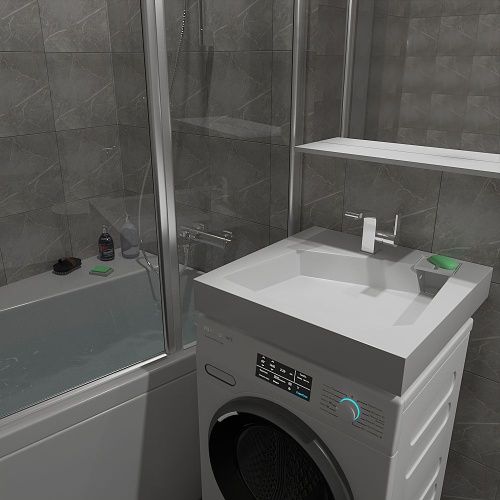 Раковина из искусственного камня Altasan QUADRO UPP60QUADROs 60х60 над стиральной машиной цвет белый 1 отверстие под смеситель - фото 5