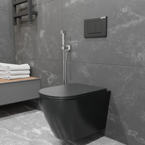 Унитаз подвесной CHARUS TORRE BIANCA EWC700-121B черный с сиденьем микролифт безободковый каскадный смыв - фото 5