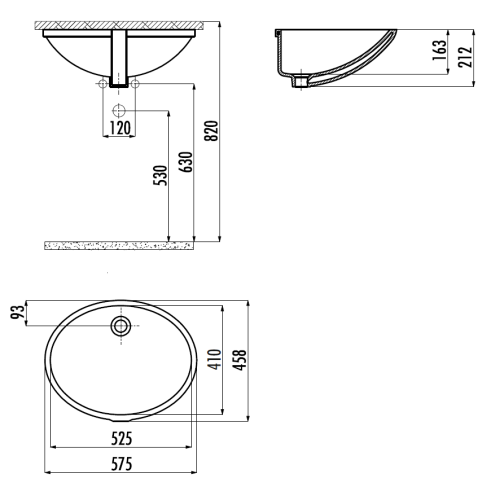 Раковина из сантехнического фарфора Creavit TP205-00CB00E-0000 60х50 встраиваемая цвет белый 1 отверстие под смеситель - фото 2