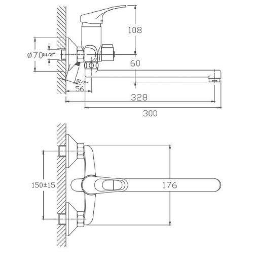 Смеситель для ванны и душа Haiba HB13 HB2213 настенный хром - фото 3