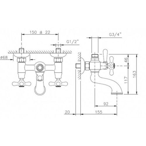 Смеситель для ванны Nicolazzi Nuova Brenta 2500CR настенный хром - фото 2