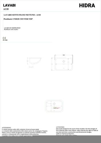 Раковина керамическая Hidra Lavabi A118/001 60х40 встраиваемая цвет белый без отверстий под смеситель - фото 2