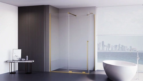 Душевой уголок Veconi Premium Trento PTC50-SP-15090-G-01-C4 150х90 стекло прозрачное профиль золото без поддона