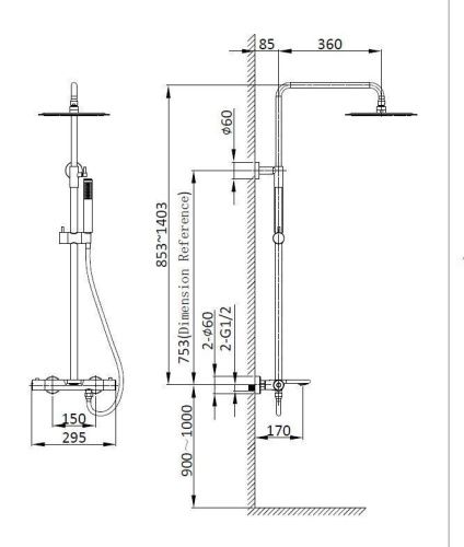Душевая стойка Vincea Vogue VSFS-1V1TGM настенная цвет вороненая сталь с термостатом - фото 4