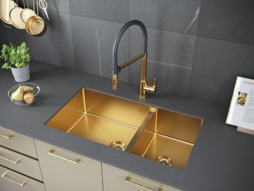 Кухонная мойка Paulmark GERBERG 78/2S UNI PM227844-BG 45х40 цвет золото поверхность брашированная - фото 3