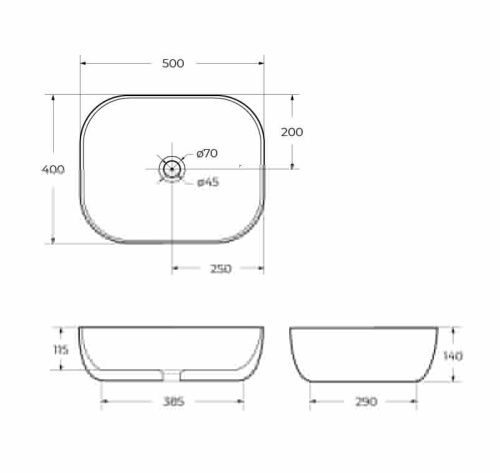 Раковина из сантехнического фаянса BelBagno BB1302-H311 50х40 накладная цвет серый без отверстий под смеситель - фото 2