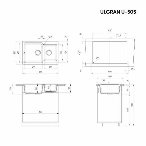 Кухонная мойка Ulgran Classic U-505-302 75х50 цвет бежевый - фото 2
