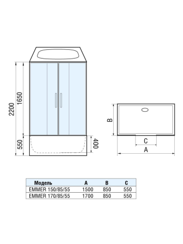 Душевой бокс WeltWasser WW500 10000004660 170х85 стекло прозрачное профиль хром - фото 2