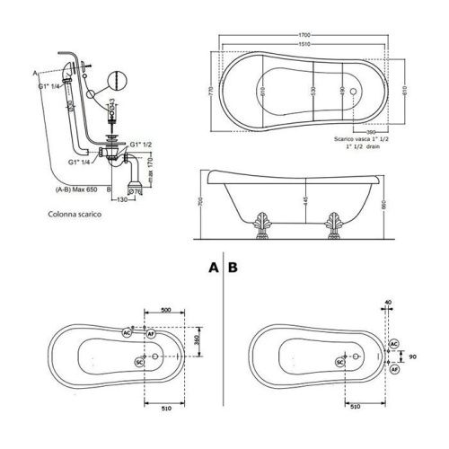 Ванна акриловая Kerasan RETRO 105590 170х75 встраиваемая овальная - фото 2