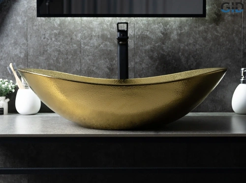 Раковина керамическая Gid Lago 53340 60х40 накладная цвет золото без отверстий под смеситель - фото 3