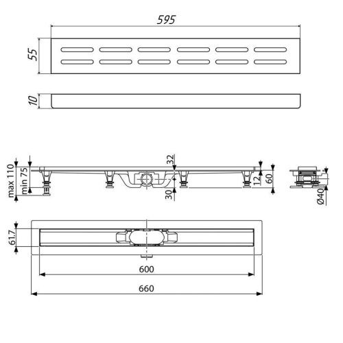 Душевой лоток Timo Eco SP10600-DG10600 65х10 черный - фото 2