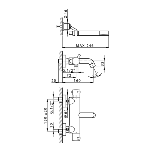 Смеситель для ванны Cisal LESS NEW LND2301640 настенный черный с термостатом - фото 2