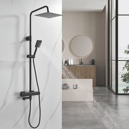 Душевая стойка Shevanik S3096H настенная цвет черный с термостатом