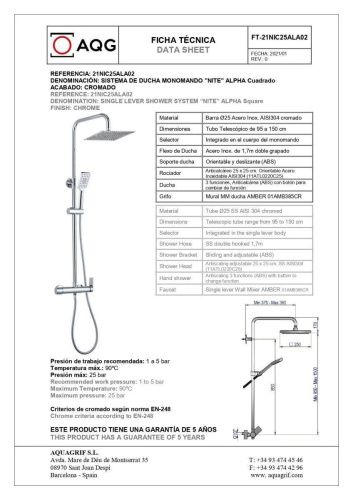 Душевая стойка AQG Alpha 21NIC25ALA02 настенная цвет хром - фото 2