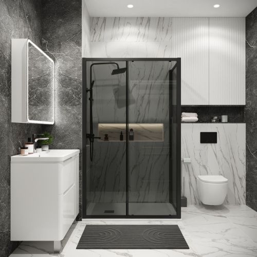 Душевая перегородка Grossman Cosmo 200.K33.02.70.21.10 70х195 стекло тонированное профиль черный - фото 4