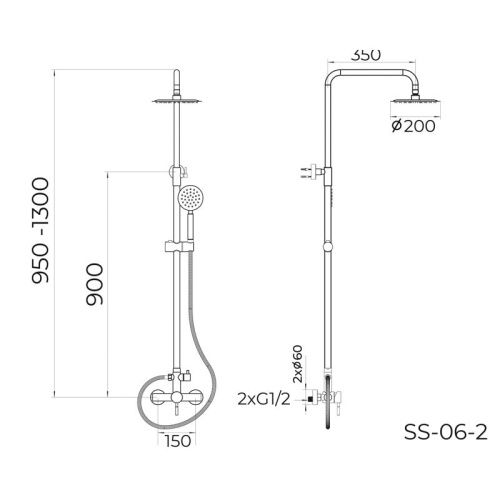 Душевая стойка Knotlor SS-06/2 настенная цвет черный - фото 3