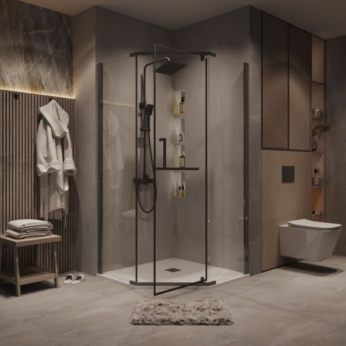 Душевой уголок Grossman Pragma 302.K33.03.1010.42.00 100х100 стекло прозрачное профиль графит без поддона - фото 5