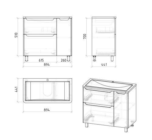 Тумба под раковину Grossman Адель 109004 90х40 напольная цвет белый - фото 4