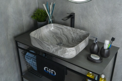 Раковина керамическая Gid Geométrico 54458 50х40 накладная цвет многоцветный без отверстий под смеситель - фото 4