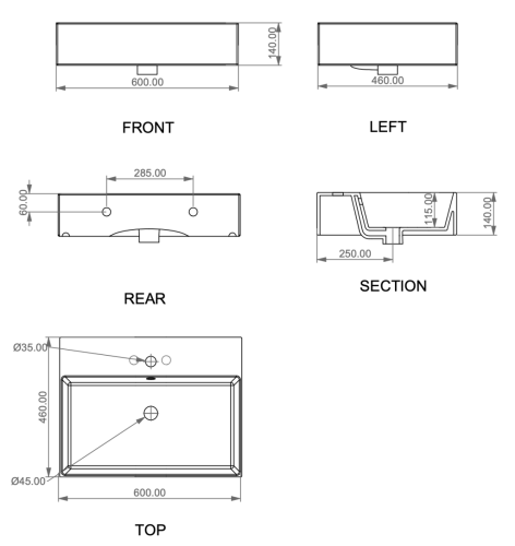 Раковина керамическая GSG Ceramic Design Zenith ZELAVBW60000 60х50 накладная цвет белый 1 отверстие под смеситель - фото 2