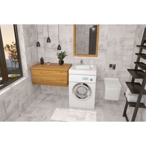 Раковина из искусственного камня Altasan QUADRO UPP60QUADROs 60х60 над стиральной машиной цвет белый 1 отверстие под смеситель - фото 3