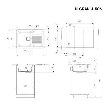 Кухонная мойка Ulgran Classic U-506-310 75х50 цвет серый