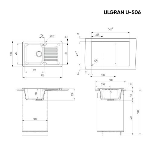 Кухонная мойка Ulgran Classic U-506-331 75х50 цвет белый - фото 2