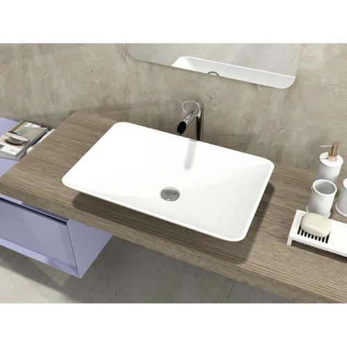 Раковина из искусственного камня MonteBianco Stelvio Quattro 12205 60х40 накладная цвет белый без отверстий под смеситель - фото 2