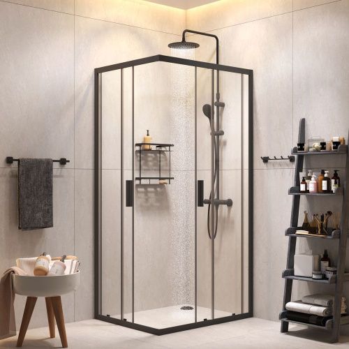 Комплект душевого уголка с душевой системой и аксессуарами Am.Pm Gem S WK93EQ стекло прозрачное профиль черный без поддона - фото 3